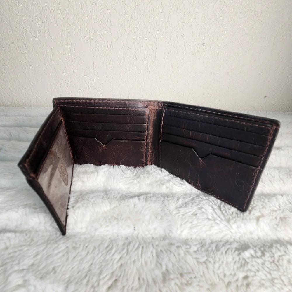 Fossil Men's Leather Bifold Wallet with Flip ID Brown/Green